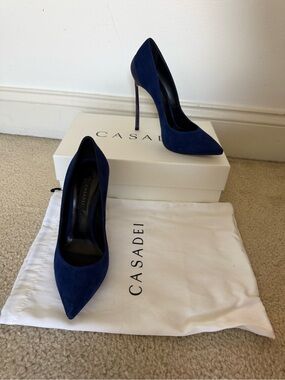 Casadei Navy Suede Pointed-Toe Stiletto Pumps